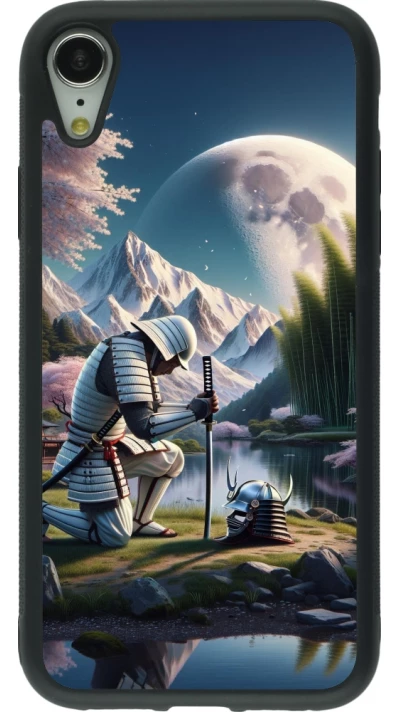 Coque iPhone XR - Silicone rigide noir Samurai Katana Lune