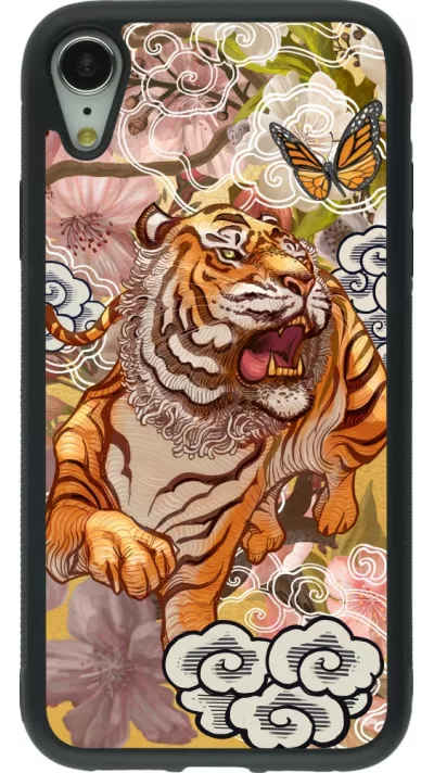 Coque iPhone XR - Silicone rigide noir Spring 23 japanese tiger