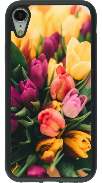 iPhone XR Case Hülle - Silikon schwarz Bouquet of tulips Spring 2026