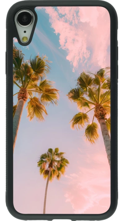 Coque iPhone XR - Silicone rigide noir Summer 2025 Palmiers