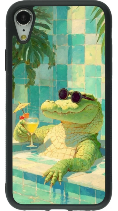 Coque iPhone XR - Silicone rigide noir Crocodile in the swimming pool Summer 2026