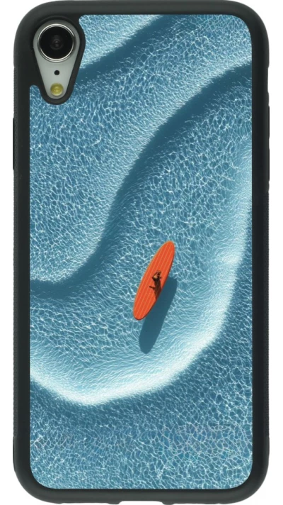 Coque iPhone XR - Silicone rigide noir Orange surf Summer 2026