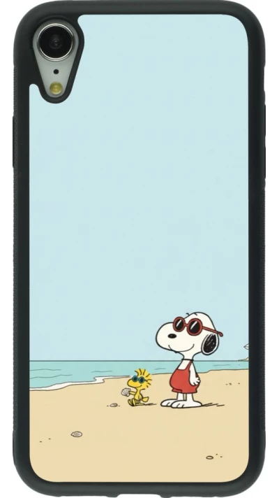 Coque iPhone XR - Silicone rigide noir Snoopy on the beach Summer 2026