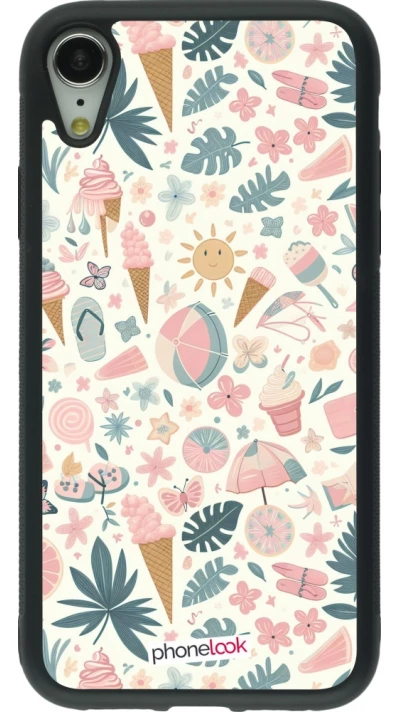 Coque iPhone XR - Silicone rigide noir Summer Pink Pattern