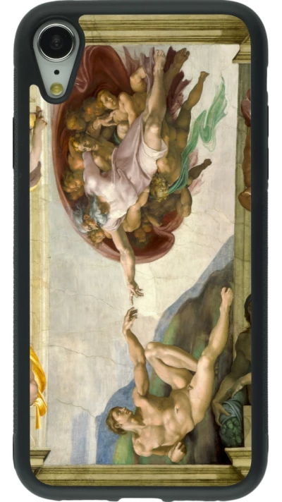 Coque iPhone XR - Silicone rigide noir Tableau art - La Création d’Adam - Michel-Ange