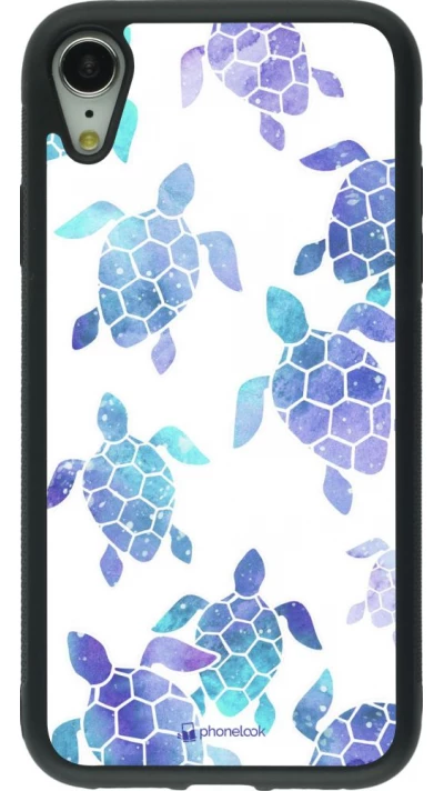 Coque iPhone XR - Silicone rigide noir Turtles pattern watercolor