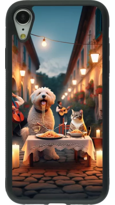 iPhone XR Case Hülle - Silikon schwarz Valentin 2024 Hund & Katze Kerzenlicht