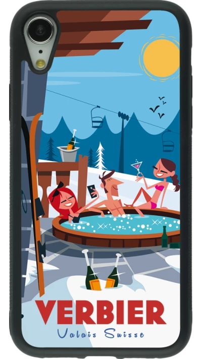 Coque iPhone XR - Silicone rigide noir Verbier Mountain Jacuzzi