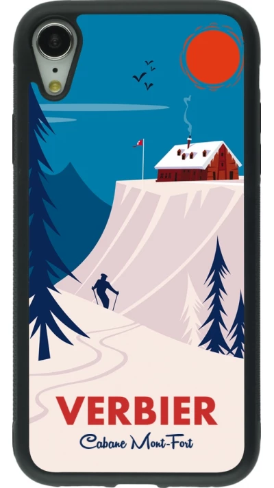 Coque iPhone XR - Silicone rigide noir Verbier Cabane Mont-Fort