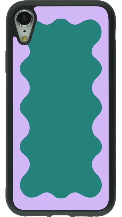 Coque iPhone XR - Silicone rigide noir Wavy Rectangle Green Purple