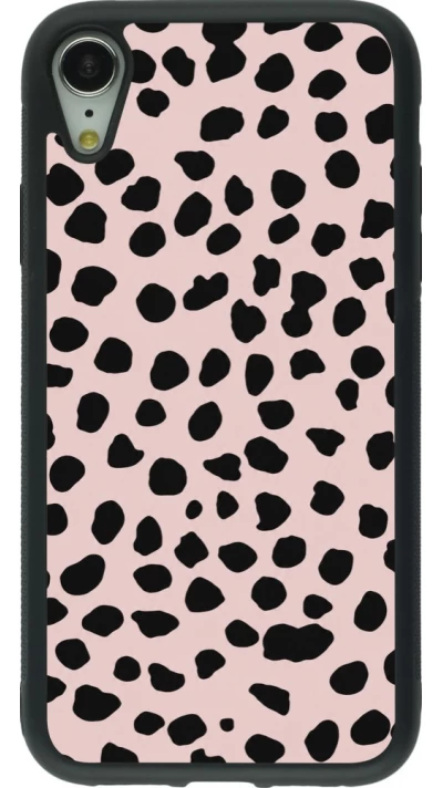 Coque iPhone XR - Silicone rigide noir Wild Leopard Pink
