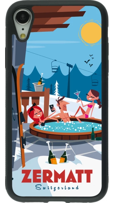 Coque iPhone XR - Silicone rigide noir Zermatt Mountain Jacuzzi