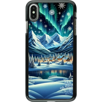 iPhone Xs Max Case Hülle - Verschneites Bergdorf am See in der Nacht