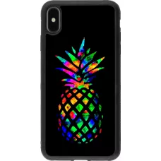 Coque iPhone Xs Max - Silicone rigide noir Ananas Multi-colors