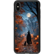 Coque iPhone Xs Max - Silicone rigide noir Halloween 2026 Witch with a cat