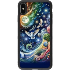 Coque iPhone Xs Max - Silicone rigide noir hibou volant floral