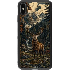 iPhone Xs Max Case Hülle - Silikon schwarz Linocut Reh