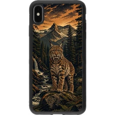 Coque iPhone Xs Max - Silicone rigide noir Linocut Lynx