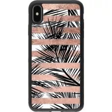 Coque iPhone Xs Max - Silicone rigide noir Palm trees gold stripes