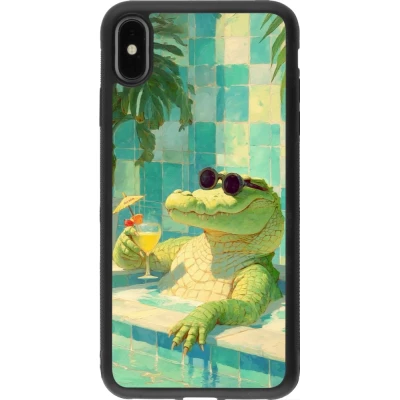 Coque iPhone Xs Max - Silicone rigide noir Crocodile in the swimming pool Summer 2026