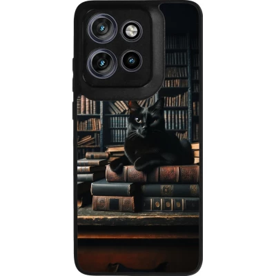 Motorola Moto S50 Case Hülle - Silikon schwarz Katze Bücher dunkel