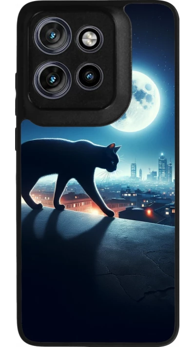 Coque Motorola Moto S50 - Silicone rigide noir Chat noir sous la pleine lune