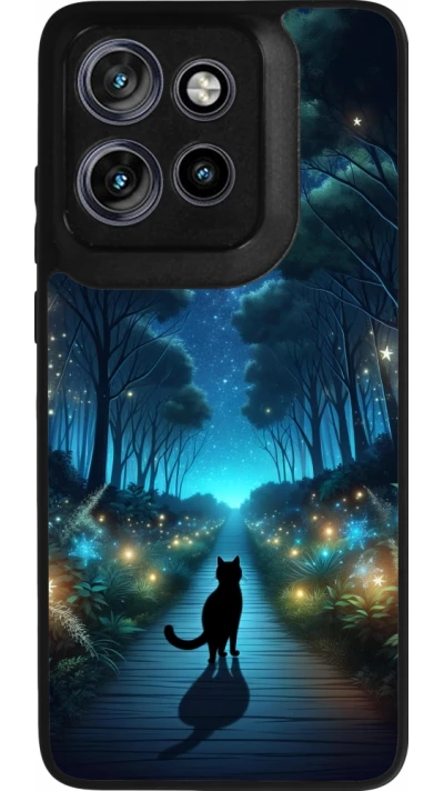 Coque Motorola Moto S50 - Silicone rigide noir Chat noir promenade