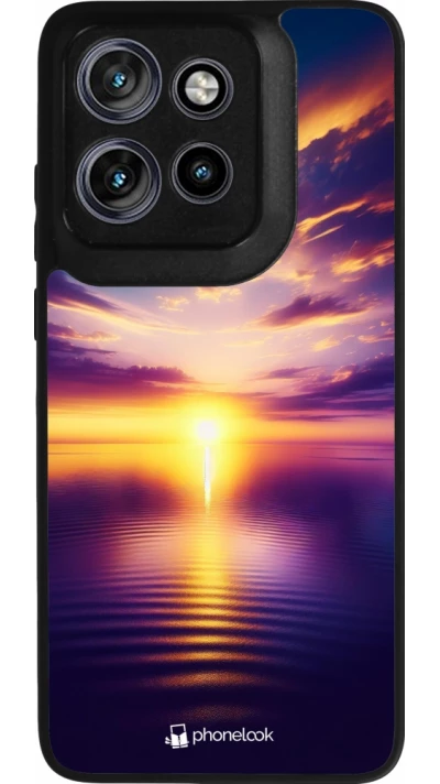 Coque Motorola Moto S50 - Silicone rigide noir Coucher soleil jaune violet