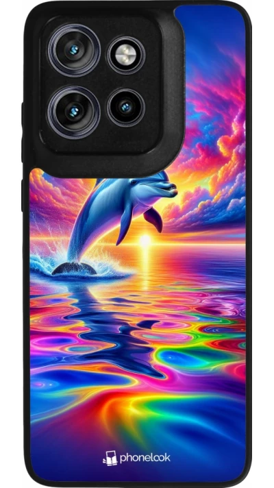 Coque Motorola Moto S50 - Silicone rigide noir Dauphin arc-en-ciel heureux