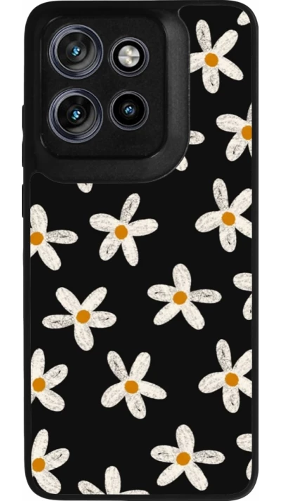 Coque Motorola Moto S50 - Silicone rigide noir Easter 2024 white on black flower