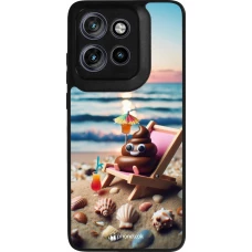 Motorola Moto S50 Case Hülle - Silikon schwarz Kackhaufen Emoji auf Liegestuhl