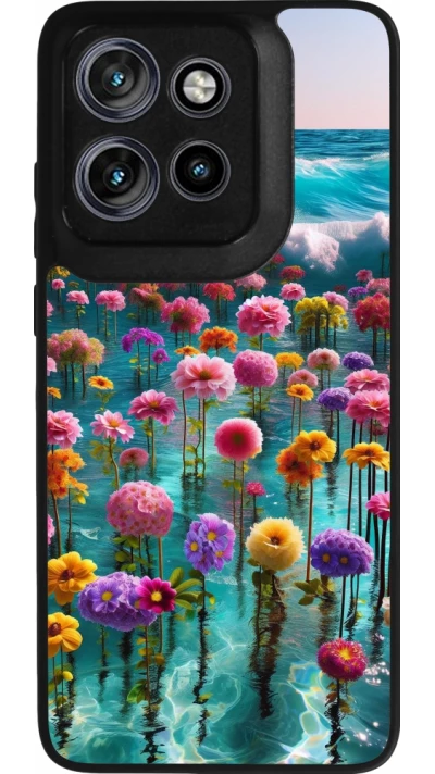 Coque Motorola Moto S50 - Silicone rigide noir Flower sea waves