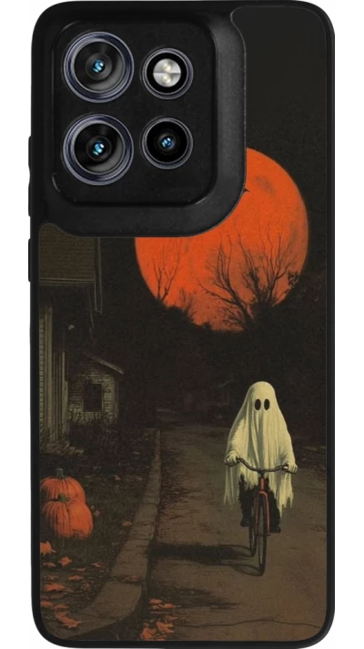 Coque Motorola Moto S50 - Silicone rigide noir Halloween 2025 Ghost on a bicycle