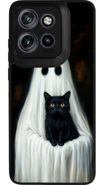 Coque Motorola Moto S50 - Silicone rigide noir Halloween 2025 Ghost with black cat