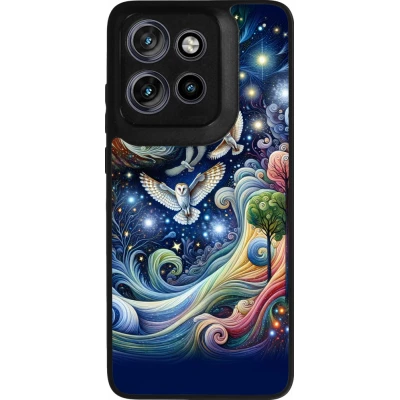Coque Motorola Moto S50 - Silicone rigide noir hibou volant floral
