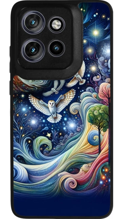 Coque Motorola Moto S50 - Silicone rigide noir hibou volant floral