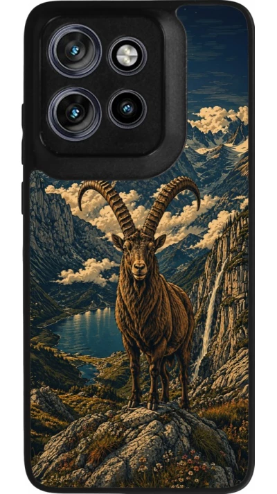 Motorola Moto S50 Case Hülle - Silikon schwarz Linocut Steinbock