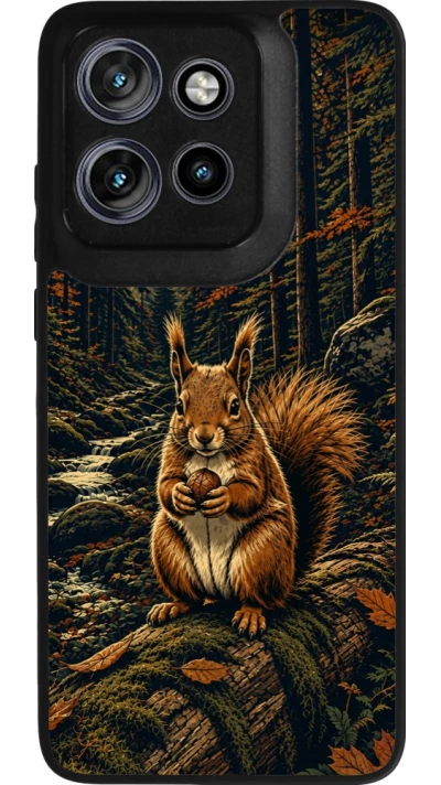 Motorola Moto S50 Case Hülle - Silikon schwarz Linocut Eichhörnchen
