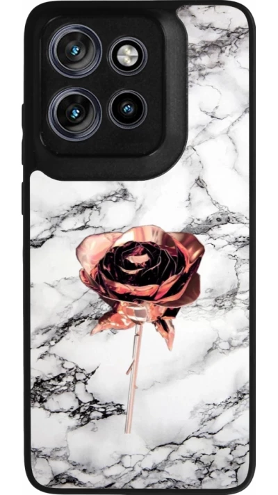 Coque Motorola Moto S50 - Silicone rigide noir Marble Rose Gold