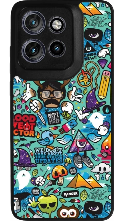 Coque Motorola Moto S50 - Silicone rigide noir Mixed Cartoons Turquoise