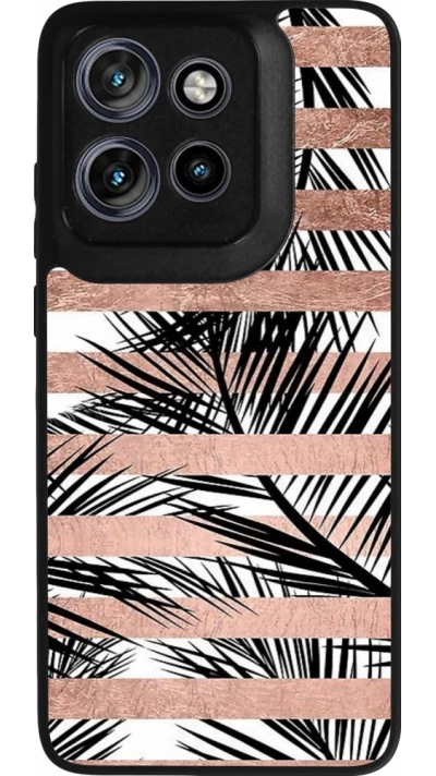 Coque Motorola Moto S50 - Silicone rigide noir Palm trees gold stripes