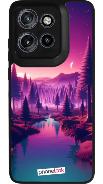 Coque Motorola Moto S50 - Silicone rigide noir Paysage Violet-Rose