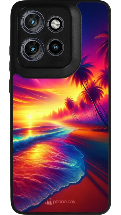 Coque Motorola Moto S50 - Silicone rigide noir Plage coucher soleil flashy