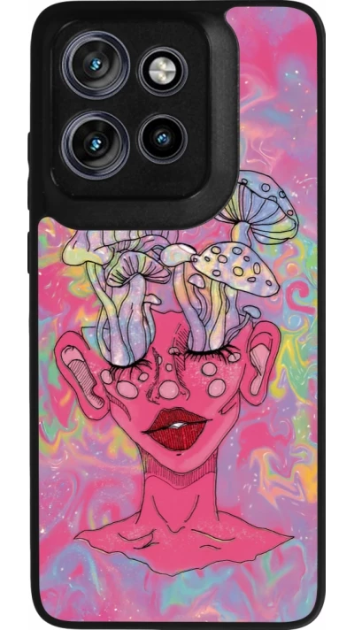 Coque Motorola Moto S50 - Silicone rigide noir Psychedelic pink mushroom