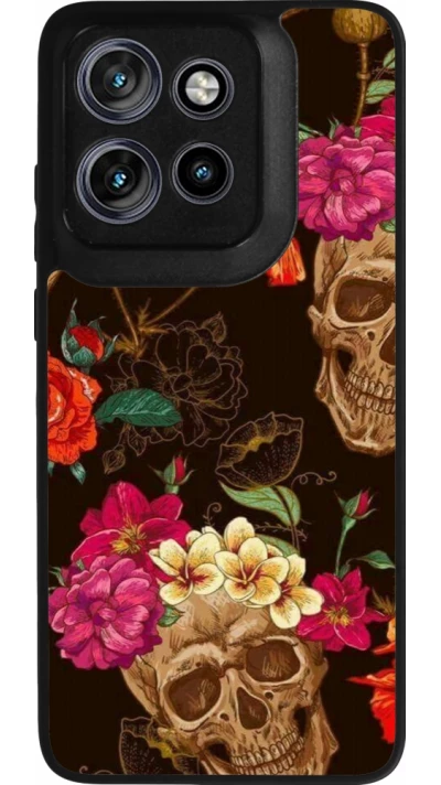 Coque Motorola Moto S50 - Silicone rigide noir Skulls and flowers