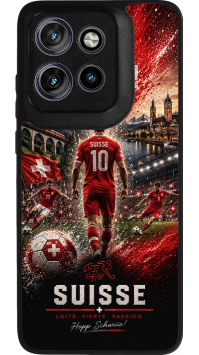 Coque Motorola Moto S50 - Silicone rigide noir Football Suisse splash 2026