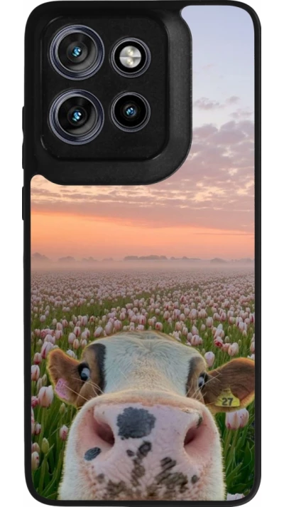 Coque Motorola Moto S50 - Silicone rigide noir Cow with tulips Spring 2026