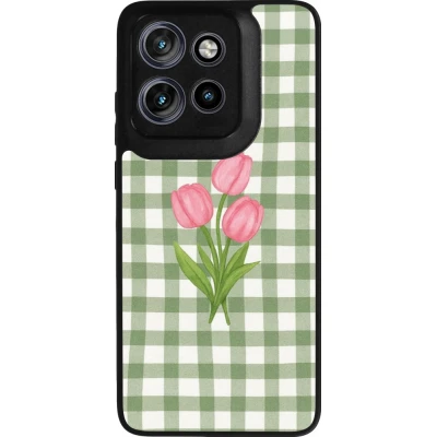 Coque Motorola Moto S50 - Silicone rigide noir Green vichy tulips Spring 2026