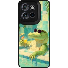 Coque Motorola Moto S50 - Silicone rigide noir Crocodile in the swimming pool Summer 2026