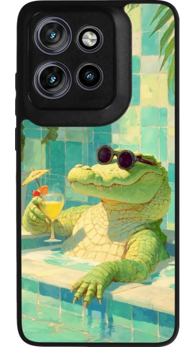 Coque Motorola Moto S50 - Silicone rigide noir Crocodile in the swimming pool Summer 2026